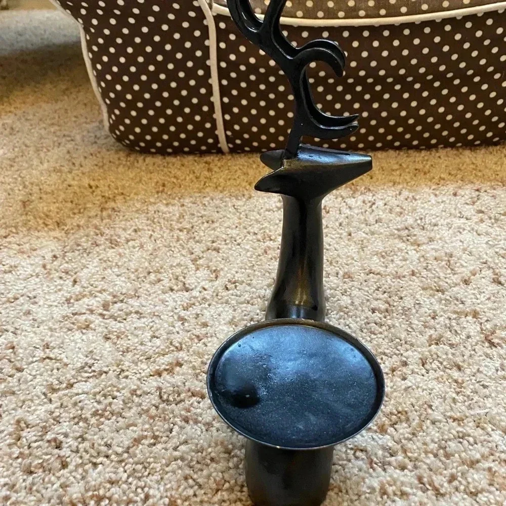 Oil rubbed Bronze sitting reindeer pillar candle holder decor